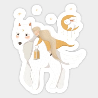 Wolf and girl Sticker